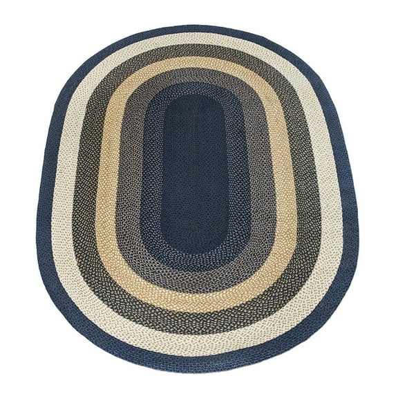 Home Indoor Decorative Jute C-079 Light & Dark Blue, Mustard Braided Rug, Oval 6' x 9'