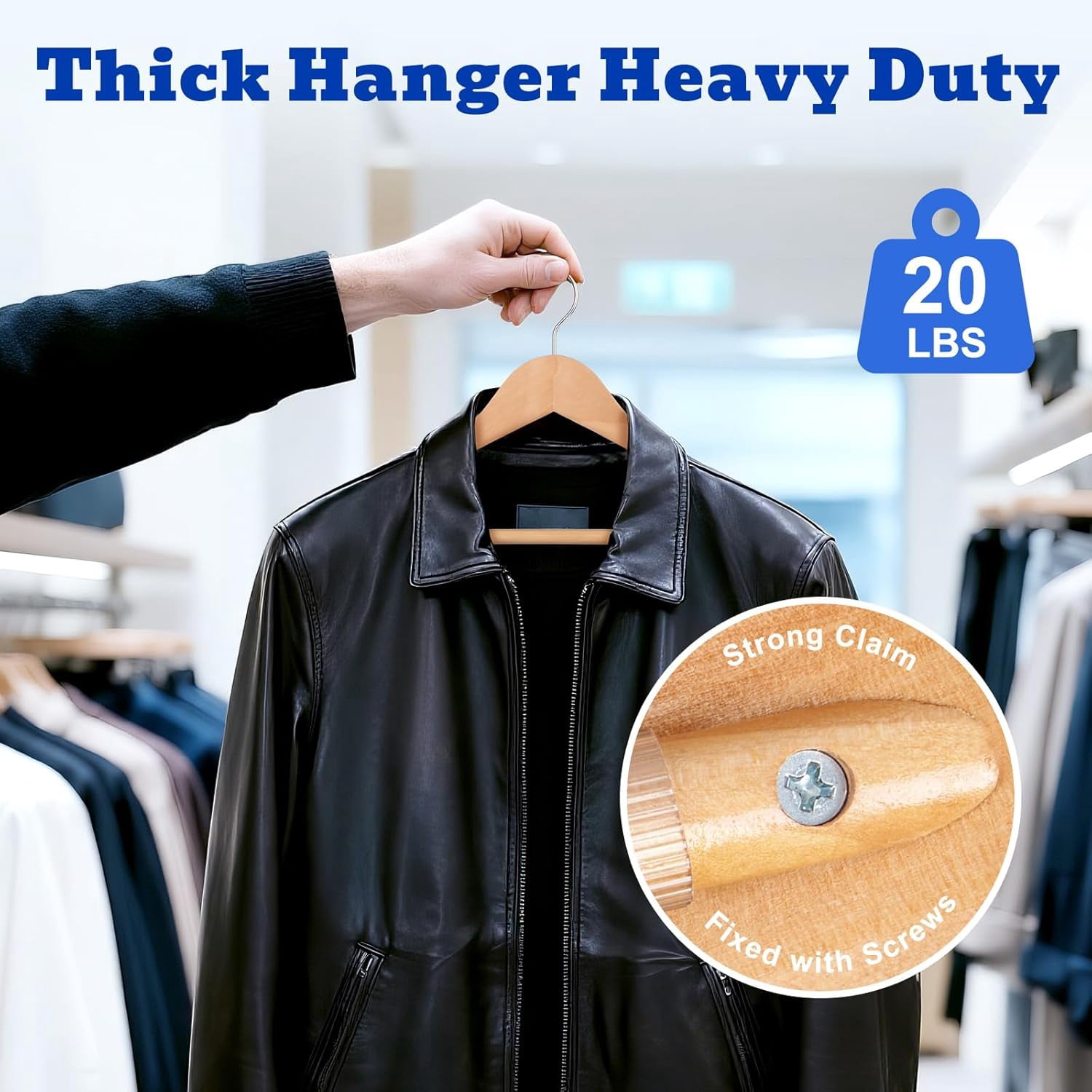 Solid Wood Wide Shoulder Hangers with Non-Slip Pants Bar, 360 °   Swivel Hook for Suits, Dresses, Jackets, and Heavy Clothes - 6 Pack (Walnut Finish)