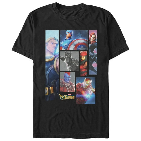 Men's Marvel Strike Force Character Shapes  Graphic Tee Black Large