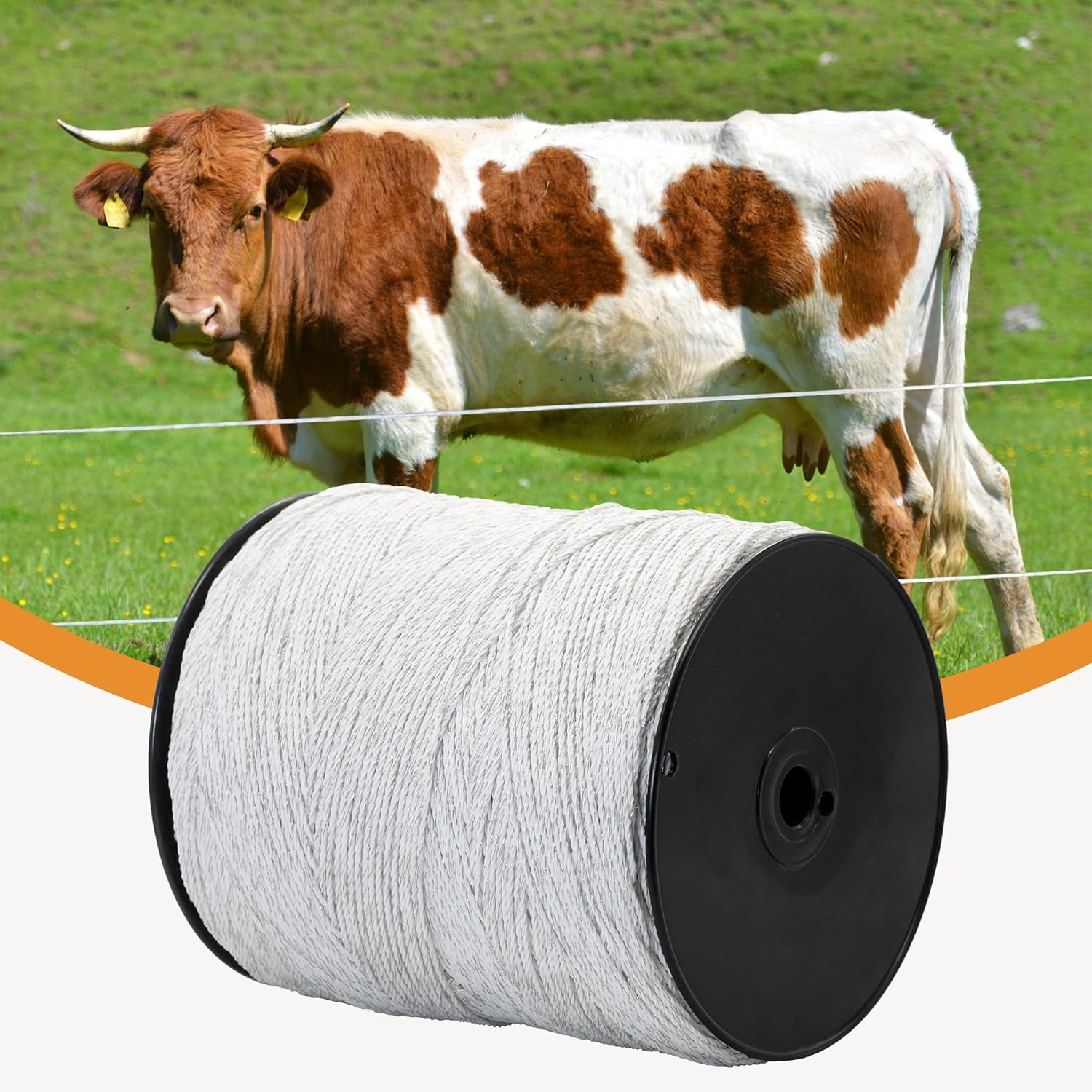 Electric Fence Poly wire for Fencing 3280ft 6 Stainless Steel Conductors UV-Resistant, White