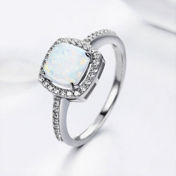 FAMTKT Rings for Women Opal White Stone Hand Rrnament Promise Rings Fine Jewelry Engagement Wedding Birthday Valentine's Day Jewelry Gifts
