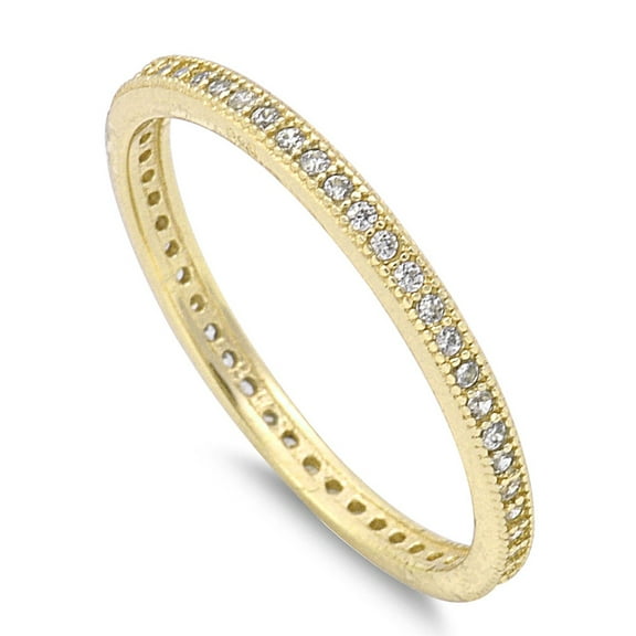 Yellow Gold-Tone Plated Stackable Eternity Round Cubic Zirconia Ring Sterling Silver 925