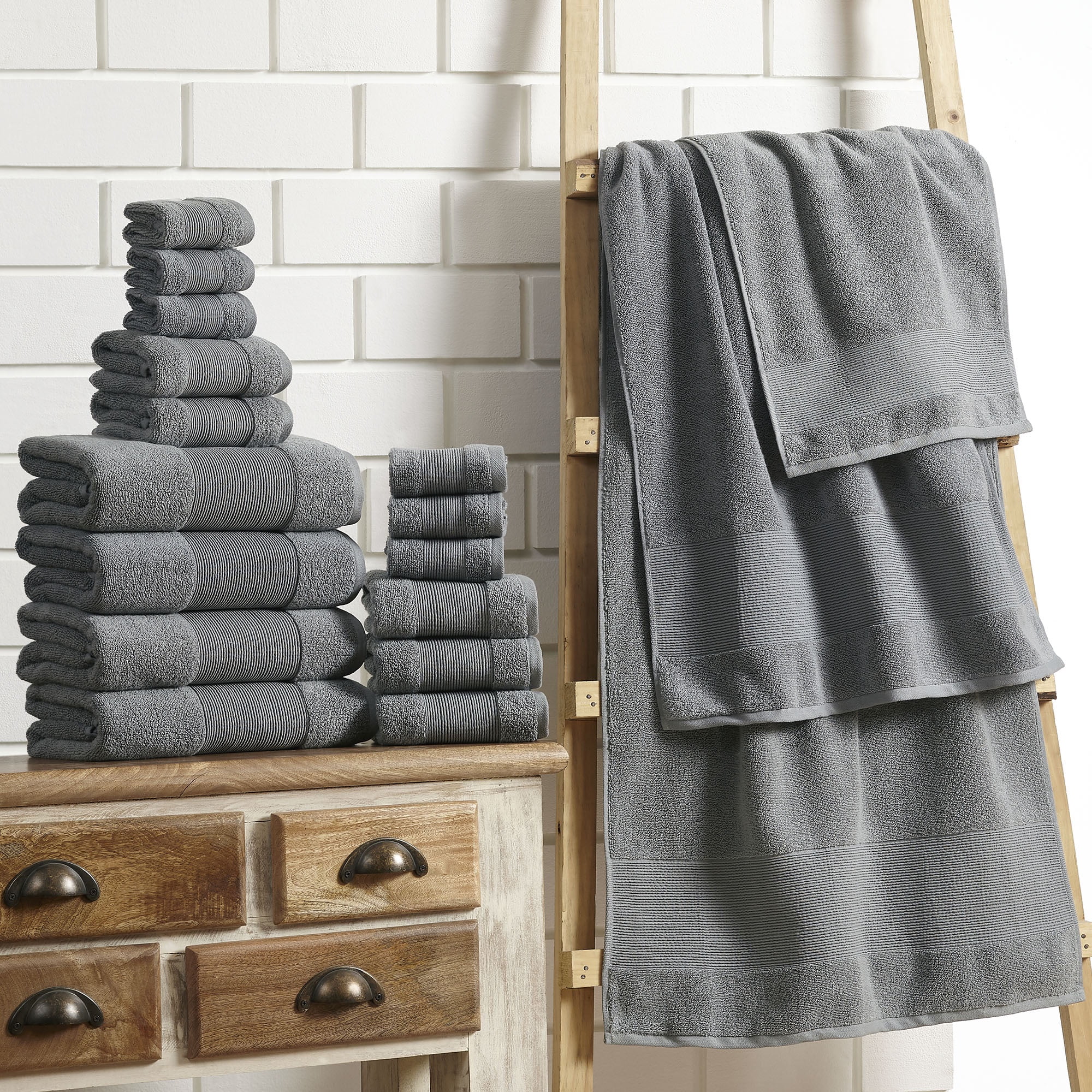 Modern Threads Aircloud 18-Piece Cotton Bath Towel Set, Charcoal