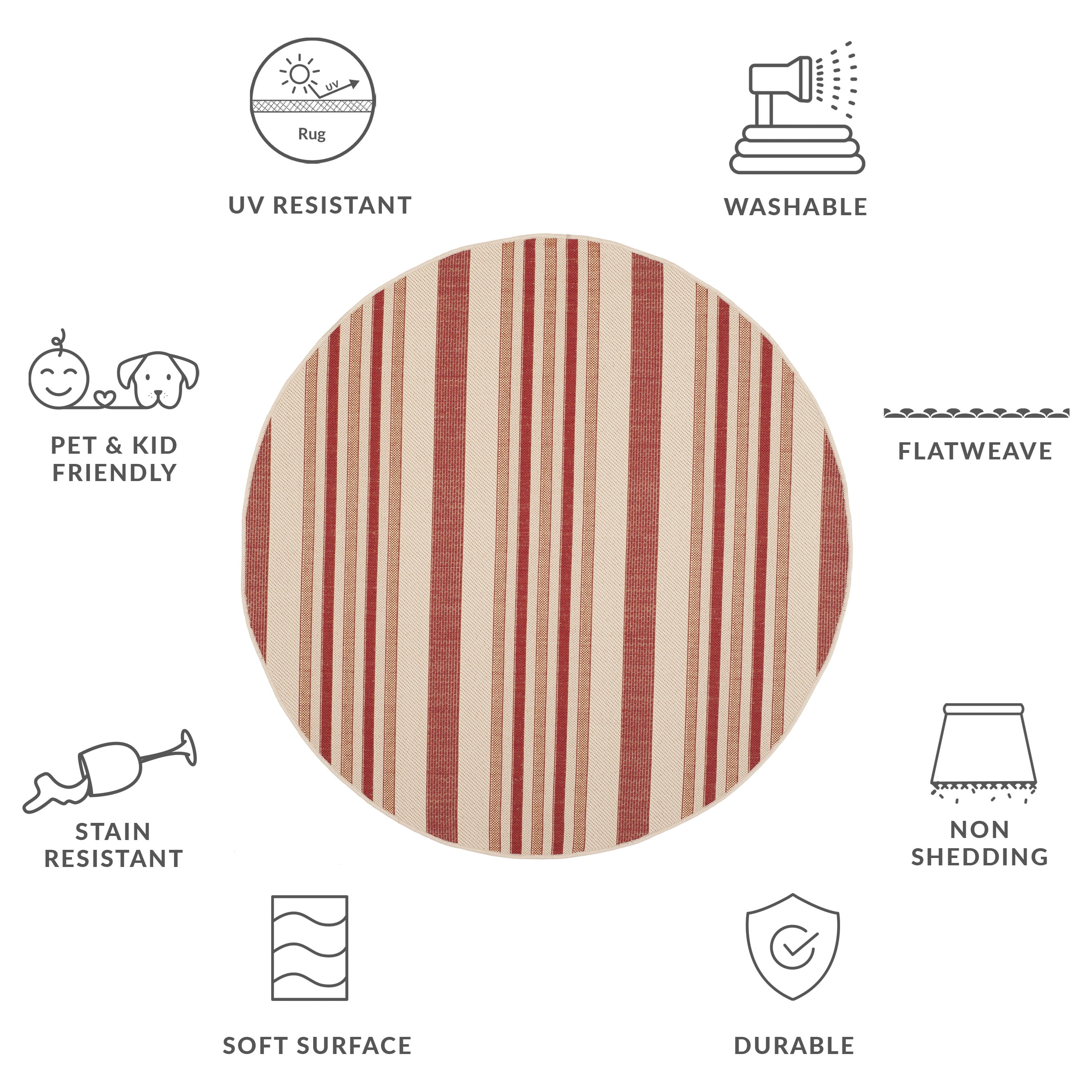 Safavieh Courtyard Aaron Striped Indoor/Outdoor Area Rug, Beige/Red, 5'3" x 5'3" Round