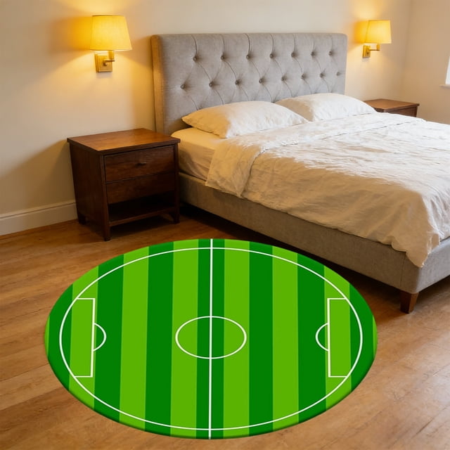 Polyester Carpet 60cm Football Shaped Floor Mat Soft Cozy Polyester Rug for Bedroom Porch Hallway Dorm Home Decor(Green,1-Piece) Rkxzt