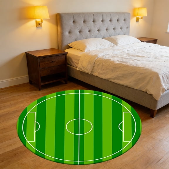 Emdiqzs Soccer Field Rug, Home Decor, Round Area Rug, Indoor Entryway Floor Mat, Green