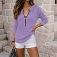 thumbnail image 4 of Oiangi Women's Half Zip Long Sleeve Shirts Crewneck Fashion Streetwear Pullover Tops for Fall Winter Purple L, 4 of 8