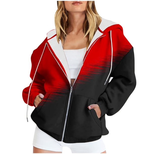 Sudadera con capucha y manga larga para mujer, informal, estampada, con cremallera y manga larga, con capucha y chaquetas