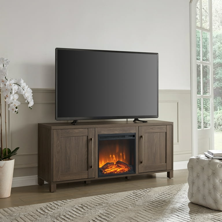 Log tv stand with fireplace discount