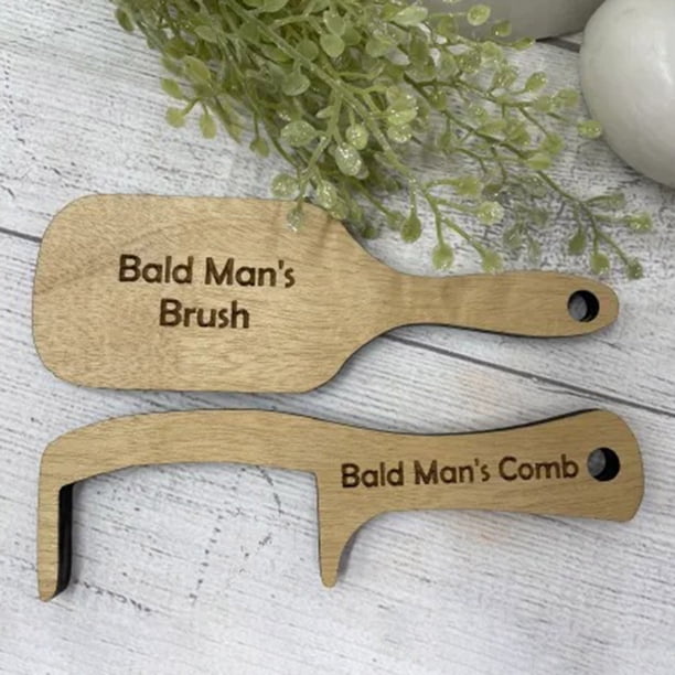 YEAUEME Bald Man Joke Comb Portable Small Wood Fake Hair Brush Toy