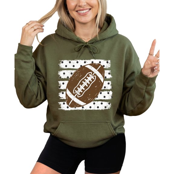 Football Polka Dot Hoodie for Women Cute Game Day Pullover, Army Green Hoodie, M