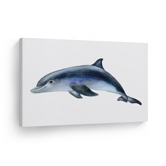 Smile Art Design Dolphin Watercolor Painting Underwater Life Marine Animal Canvas Wall Art Print Ocean Sea Nautical Decor Coastal Living Room Baby Nursery Kids Room Decor Ready to Hang - 11x17