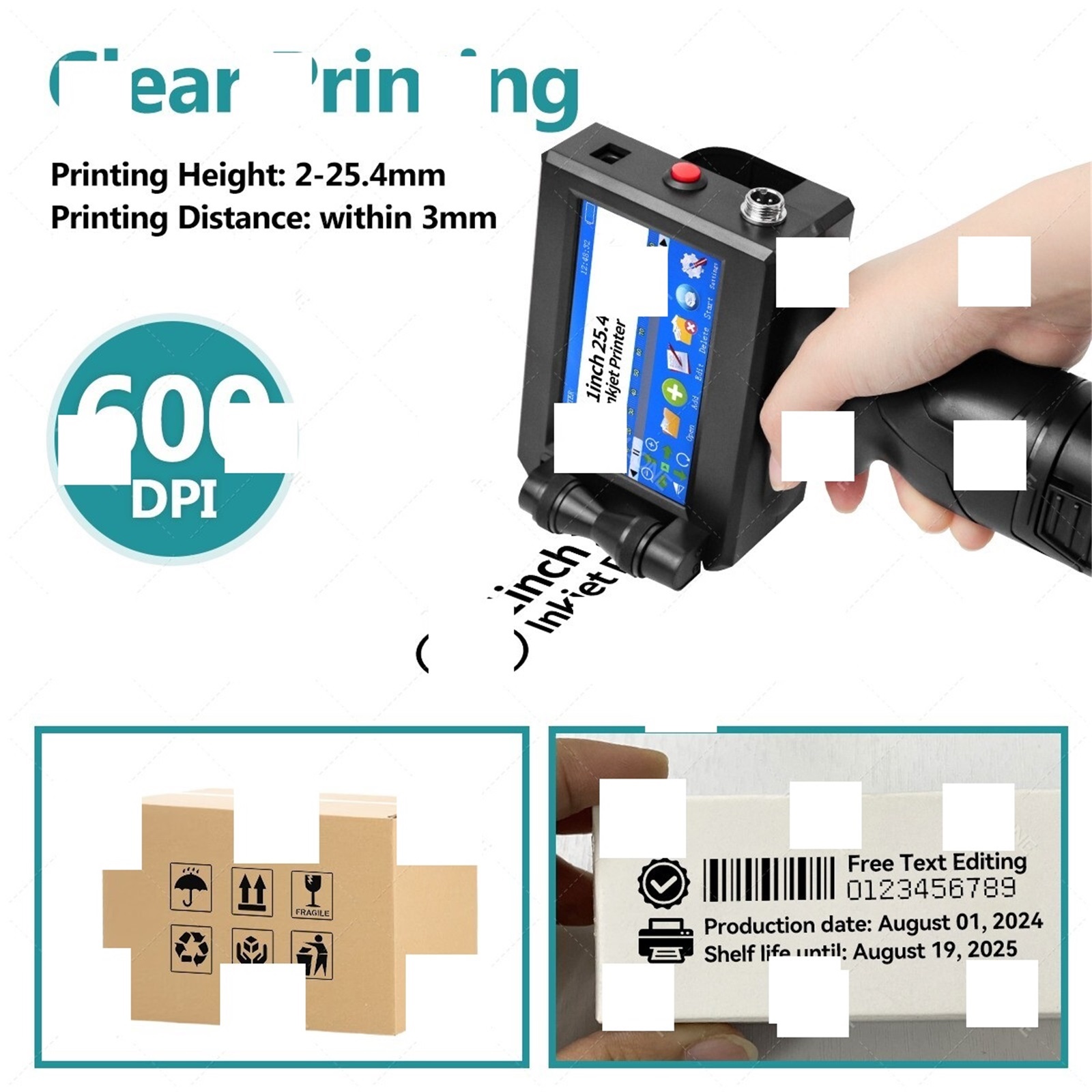 25.4MM Printing Height Expiry Date Label Coding Portable Thermal Inkjet Printer With Color Cartridge Ink
