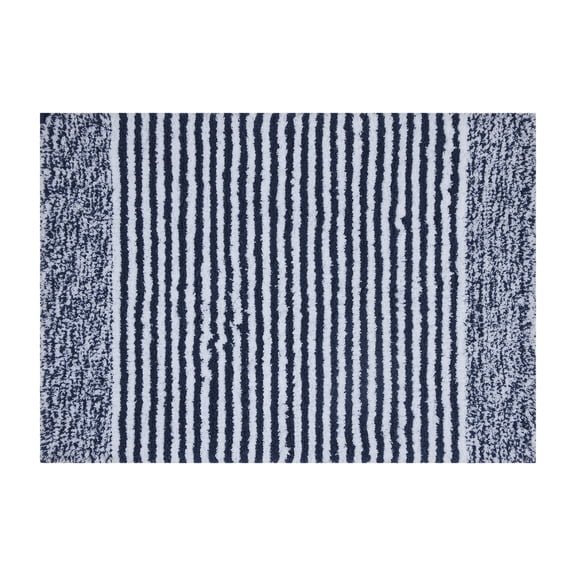 Mineral Spring Luxury Bath Stripe Tufted Polyester Bath Rug, Graphite Blue, 20" x 32"