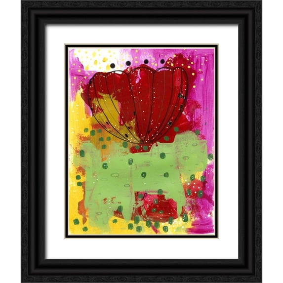 Ogren, Sarah 12x14 Black Ornate Wood Framed with Double Matting Museum Art Print Titled - Red Flower Abstract