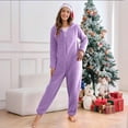 thumbnail image 4 of Chrismtas Jumpsuit Pajamas for Women Long Sleeve Hooded Fleece Lined Solid Zip Up Homewear Purple 2XL, 4 of 7