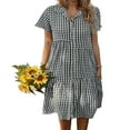 thumbnail image 1 of Femmes Bouton vers le Bas Chemise Robes à Carreaux Imprimer Midi A-line Robe, 1 of 7