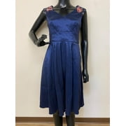 Navy Embellished Shoulder A-Line V-Neck Dress, Women's Size 2