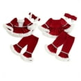 thumbnail image 2 of Spewahor Toddler Baby Girl Christmas Santa Outfits 6 12 18 24 Months 2T 3T 4T Plush Patchwork Round Neck Tops + Elastic Waist Flare Pants, 2 of 9