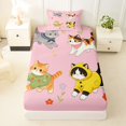 thumbnail image 4 of Manfei Cute Garden Kitten Twin Sheets, Spring Floral Bedding, Pink, 3 Pieces, 1 Flat Sheet, 1 Fitted Sheet and 1 Pillowcase, 4 of 6