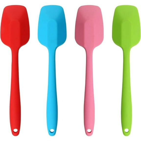 4 Pcs Multicolour Silicone Kitchen Spatulas, 10.6 Inch Hanging Rubber Spoon Spatula Heat Resistant One Piece Design Seamless Non-stick Spoonulas Flexible Scrapers Baking Mixing Tool,