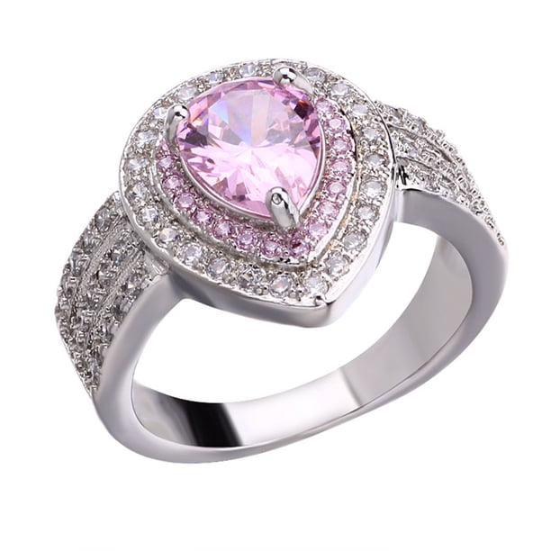 Anillo de diamantes de imitación en forma de gota con diseño de moda de joyería de cristal rosa, accesorios de anillo romántico creativo, regalo de personalidad para mujer, cumpleaños, día Wmkox8yii fajkfhkj2912