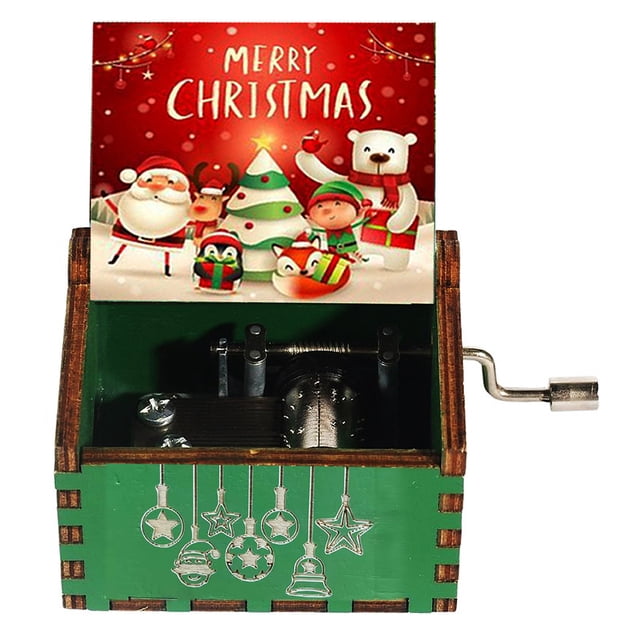 Mini cajas musicales de manivela navideñas, decoraciones creativas de madera para el hogar (rojo)