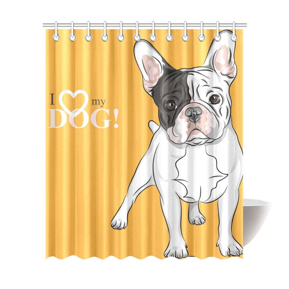 MKHERT Cute Dog French Bulldog Polyester Fabric Bathroom Shower Curtain 66x72 inch