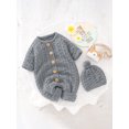 thumbnail image 5 of Bagilaanoe Newborn Baby Girl Boys Knit Jumpsuit Button Long Sleeve Bodysuit + Hat 3M 6M 12M 18M 24M Infant Fall Winter One Piece Romper, 5 of 9