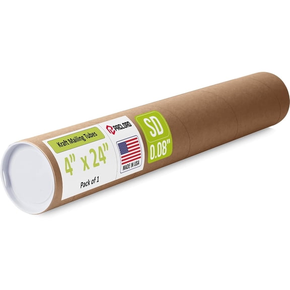 Paclord 4" x 24" Reinforced Kraft Paper Mailing Tube, Pack of 1 Tube with 2 Caps – Secure USPS Approved – Cardboard Mailer for Shipping and Storing Posters, Prints, Artwork, or Documents