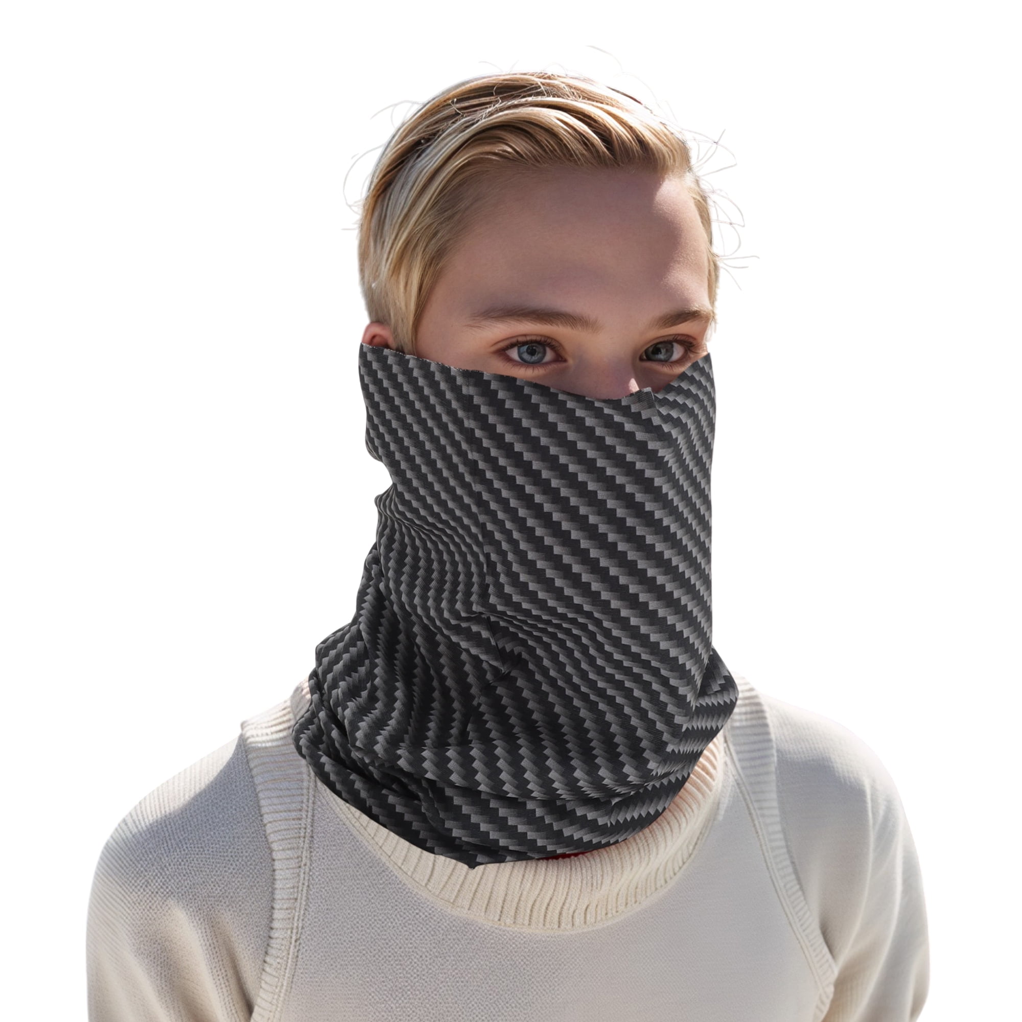 Unique Bargains Stripes Pattern Face Scarf Mask Black Gray 1 Pc