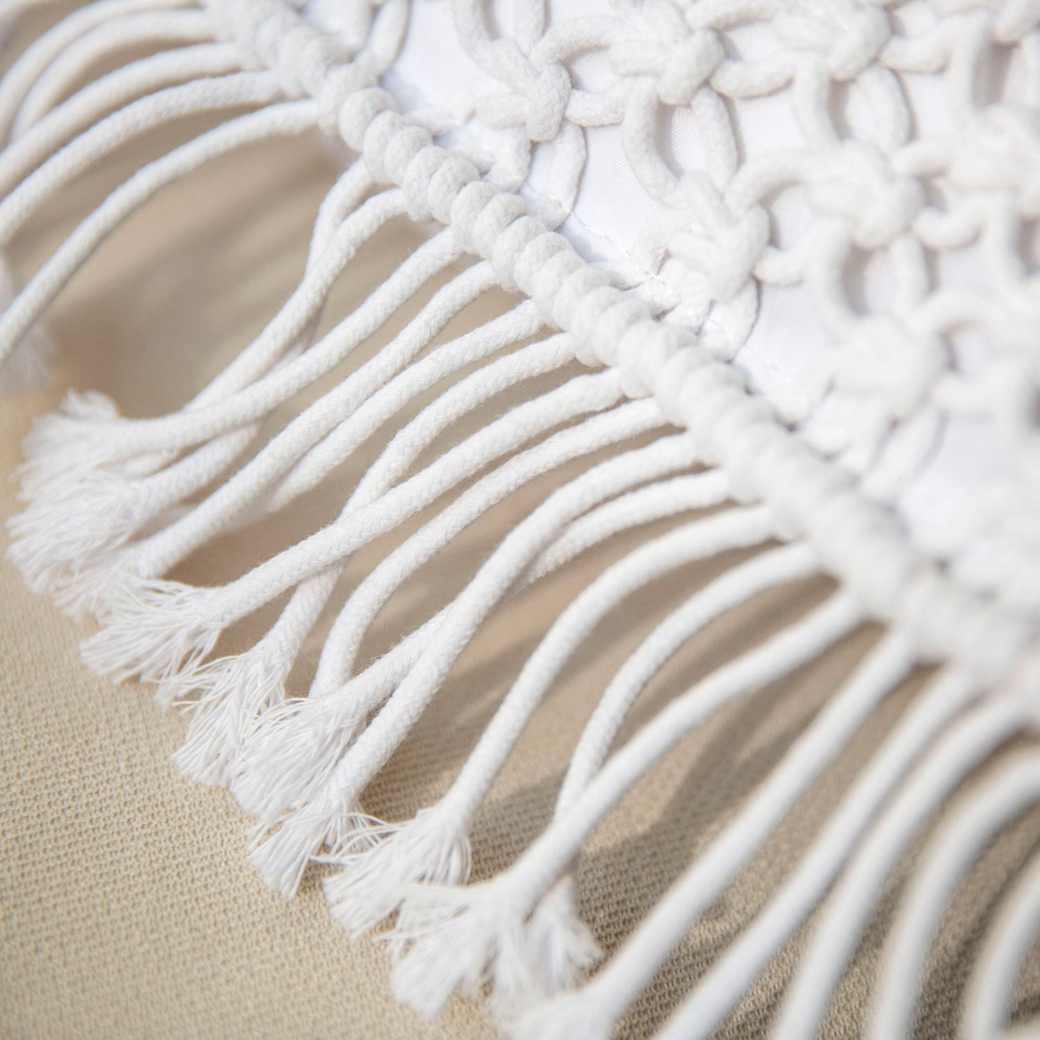 Phantoscope 100% Cotton Handmade Crochet Woven Checked Throw Pillows, 18 x 18 in Square Cushions with Tassels, Boho Style, Pure White, 2 Pack