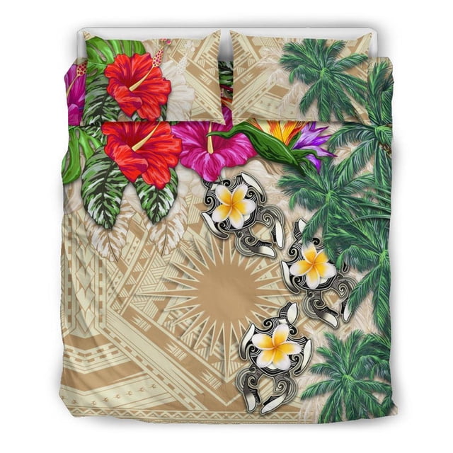 Juego de cama Islas Marshall - Hibiscus Turtle Tattoo Beige