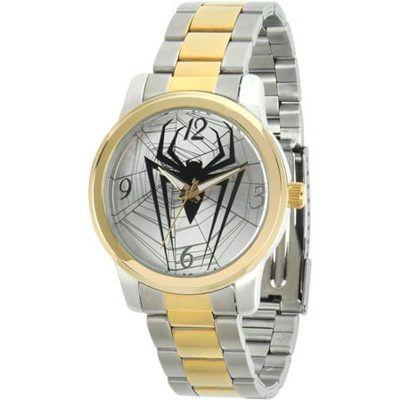 Marvel Ultimate Spider-Man Men's Two-Tone Silver and Gold Alloy Watch, Silver and Gold Stainless Steel Bracelet