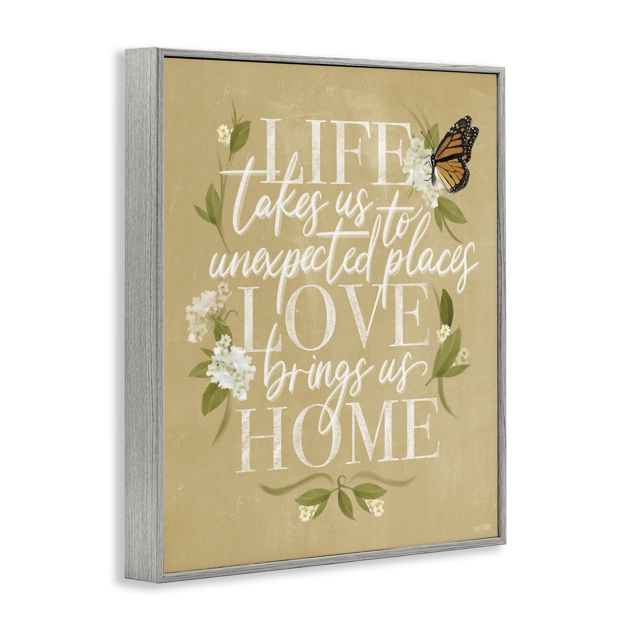 Stupell Industries Love Brings Us Home Botanical & Floral Painting Gray Framed Art Print Wall Art, 16 x 20