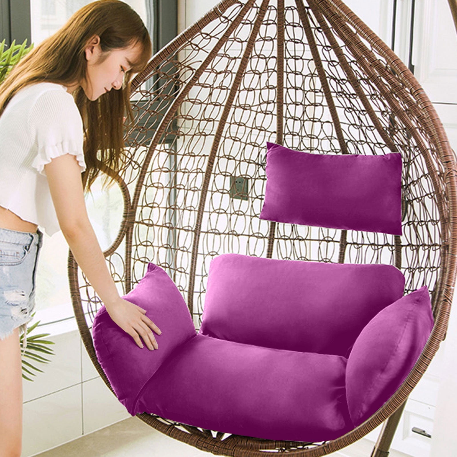 geerera Thickened Egg Chair Cushion Replacement, Hanging Basket Seat Cushion Pillow,Hammock Swing Chair Cushion, for Indoor & Outdoor Hanging Chairs, Porch, Patio