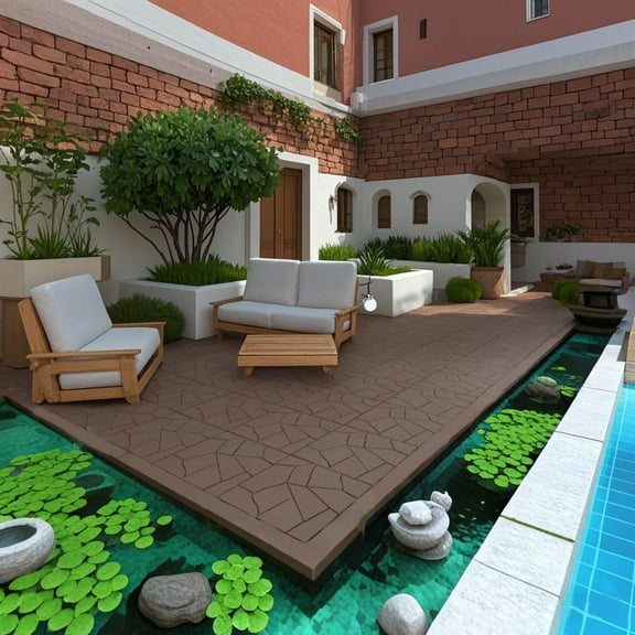 Stone Style 12" Patio Deck Tiles, Diy Module Interlocking Decking Tiles Floor Tile Outdoor and Indoor,Easy and Quick Installation Court Tiles for Porch Poolside Balcony Backyard 44PCS Red Brown