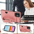 thumbnail image 5 of for iPhone 11 Back Case with Wristband Card Holder Drop Protective Cover with Stand PU Leather All-round Shockproof Finger Ring Snap Bracket Design for iPhone 11, Pink, 5 of 10