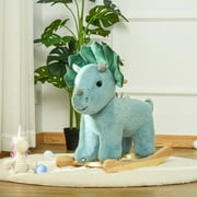 Homgeek Kids Plush Ride-On Rocking Horse Triceratops-shaped Plush Toy Rocker with Realistic Sounds for Child 36-72 Months Dark Green