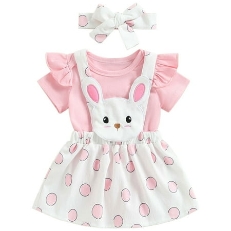 

HIBRO Easter Pink Romper Girls Flying Sleeve Triangle Jumpsuit Set Baby Rabbit Suspender Dress Two Piece Set 4 Months Milk Stroller Blanket