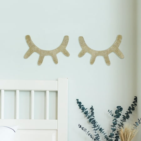 OUNONA 1Pair Sleepy Eyes Wall Stickers Golden Eyelash Glitter Decor for Bedroom Living Room