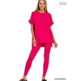 thumbnail image 4 of Zenana Plus Size Round Neck Brushed DTY Microfier Short Sleeve Hi-Low Hem & Full Length Leggings Loungewear Set, 4 of 5