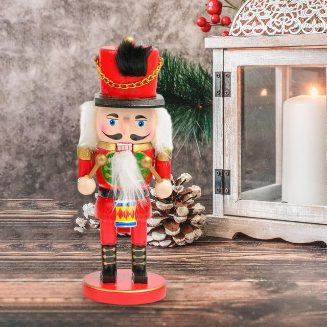 Artesanía de estatuilla de cascanueces de madera para decoración de escritorio de librería festiva tambor rojo BLESIY figura del soldado cascanueces