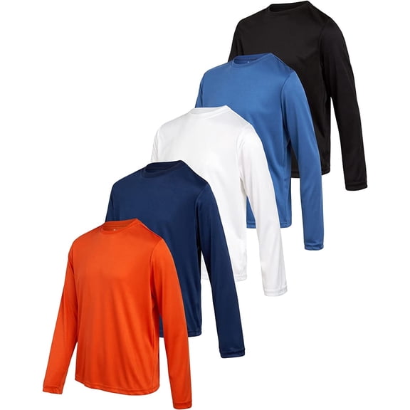 iXtreme Boys' Athletic T-Shirt - 5 Pack Active Performance Dry-Fit Long Sleeve Sports Tee (6-18)