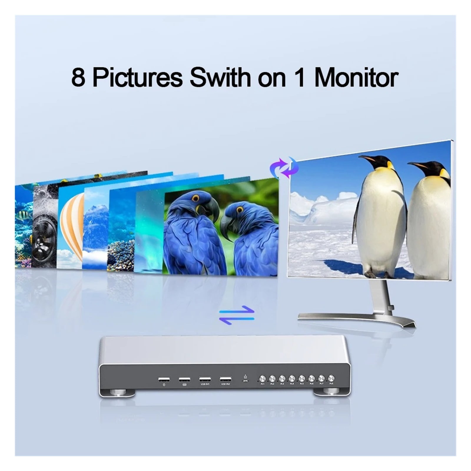 USB KVM Switch 8 Port 8 Computer Devices Share 1 Monitor 4 USB With Controller For Mouse Keyboard Printer U Disk