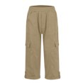 thumbnail image 3 of Cinvoph Womens Cargo Pants Summer Casual Outdoor Work Capris Pants Relaxed Fit Elastic High Waist Pants with Pockets, 3 of 5