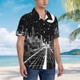 thumbnail image 2 of Lsque Futuristic Moonlit Cityscape pattern Hawaiian Shirt for Men, Unisex Summer Beach Casual Short Sleeve Button Down Shirts-X-Large, 2 of 9