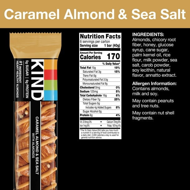 KIND Gluten Free Caramel Almond & Sea Salt Snack Bars, 1.4 oz, 6 Count Box)3pack