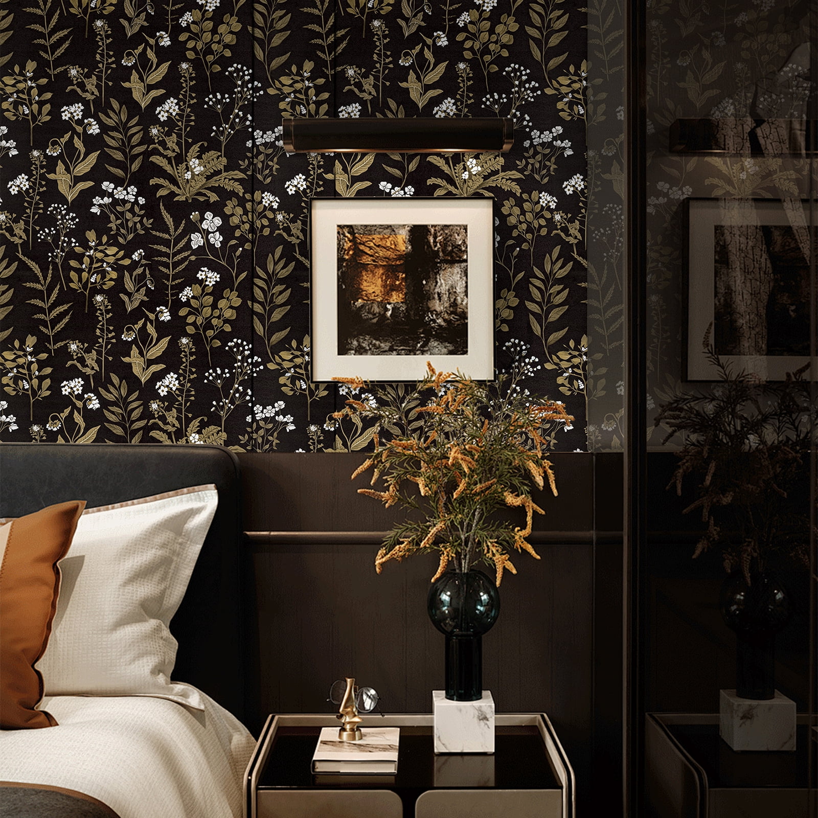 Abyssaly Peel and Stick Wallpaper Leaves Wallpaper 17.7" x 118" Self-adhesive Removable Contact Wall Paper Waterproof for Home Decor Bedroom Living Room Kitchen Countertop Closets