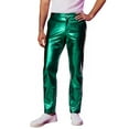 thumbnail image 3 of Sequin Sparkly Leather Pants Men - Metallic Shiny Disco Pants for Men, 70s/80s Hip Hop Party Rave Pants, Men's Holiday Clothes, Green & Size M, 3 of 5